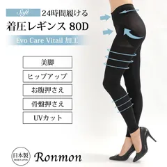 RONMON ロンモン 日本製 着圧レギンス レディース スパッツ 肌に優しい EvoCarVitail加工 アロエベラ ホホバオイル ビタミンE レギンス 美脚 美尻 ヒップアップ お腹押さえ 骨盤矯正 骨盤 ガードル UVカット 黒 ソフト 送料無料