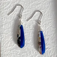 ピカソコッパー&ブルーカラーハイドロクォーツロングペアシェイプピアス