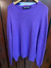 【むつ75-1556】Palm Angels ロゴ インターシャ ニット ジャンパーセーター purple :XLサイズ【併売】のサムネイル