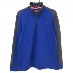 ★特価★【美品】プーマ 長袖ハイネックシャツ ブルー×ダークグレー ハーフジップ ロゴ刺しゅう メンズ L ゴルフウェア PUMA