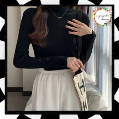 タートルネック ニットトップス 袖口ボタン レディース カジュアル プルオーバー 着やせ リブニット 重ね着 秋冬 新作 ニットインナー 着回し ニットウェア シンプル 無地 タイトトップス ニットソー 通勤 通学 韓国風トップス 大人 85YN-900524