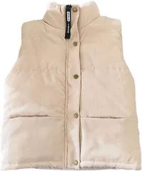 three Joy アウター レディース かわいい カジュアル 軽量 防寒 中綿 袖なし(ホワイト,  S Regular)