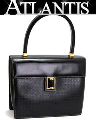 グッチ GUCCI  ヴィンテージ トップハンドル ターンロック ハンドバッグ レザー 黒 【70360】