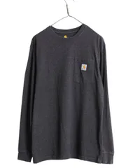 【お得なクーポン配布中!】 カーハート ポケット付き 長袖 Tシャツ メンズ M 古着 CARHARTT ロンT ワンポイント ポケットT ロゴT ヘビーウェイト クルーネック ポケT