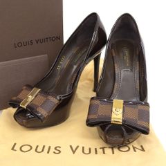 【本物保証】 箱・布袋付 ルイヴィトン LOUIS VUITTON ダミエ ハイヒール 35 約22.5cm レディース 靴 パンプス エナメル ブラウン リボン