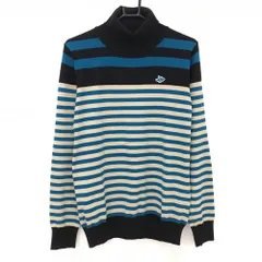 【超美品】パーリーゲイツ タートルネックセーター ベージュ×ブルー ボーダー コットン混  メンズ 5(L) ゴルフウェア PEARLY GATES