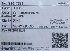 ★最安値保証★✨ 1.005ct,G,SI-2,VeryGoodダイヤモンド　ルース（裸石）【中央宝石研究所ソーティング】