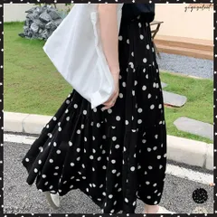  ドット柄ティアードスカートフレアスカート レディース ハイウエストロングスカート ウエストゴム 着やせ大人可愛いミモレスカート 裏地付きaラインスカート韓国風 体型カバーボトムス カジュアルきれいめ フェミニンスカート
