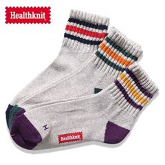 ヘルスニット【Healthknit】191-3698 スラブ3本ライン 3Pソックス ショートソックス 靴下 ハーフソックス クウォーターソックス SOCKS メンズ 25-27cm 3色セット アソート