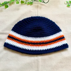 AW-6 秋冬用 クラッシャーハット アクリル バケットハット 男女兼用 ハンドメイド 手編み  クロシェハット  ネイビーXオレンジXホワイト