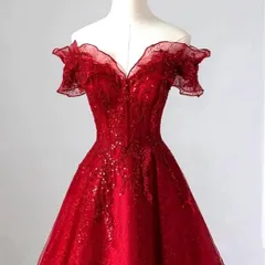 フリルのオフショル ロングイブニングドレス?.?