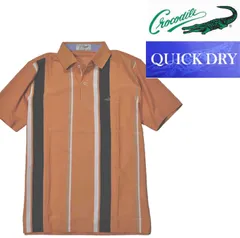 [クロコダイル] ポロシャツ 半袖ニット編 太ストライプ QUICK DRY吸水速乾 Mサイズ 2オレンジ 1602-24251