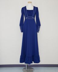 ワンピース レトロ クラシック ブルー 古着【UR-0717】