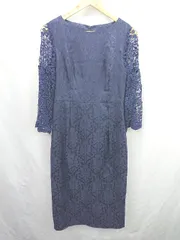 ◇ ⊂ ノーブランド フォーマル パーティー 結婚式 袖レース 長袖 膝下丈 ワンピース サイズM ネイビー系 レディース E  【1507080009941】