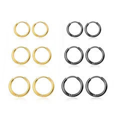 【特価セール】リング メンズ レディース フープピアス 両耳用 サージカルステンレス イヤリング セット 金属アレルギー対応 Senteria シンプル 人気 5ペア（サイズ10mm-18mm、幅2mm、 ゴールド、シルバーブラック）