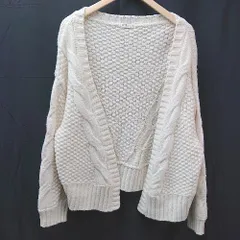 ◇ earth music&ecology 編みニット 前ボタン閉め無し 長袖 カーディガン サイズF アイボリー レディース E  【1304210008337】