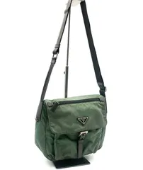 PRADA  プラダ　テスートナイロン　三角プレート　ショルダーバッグ　メッセンジャーバッグ  斜めがけ　クロスボディ　グリーン　イタリア製　白タグあり　LAMPOファスナー