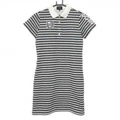 パーリーゲイツ 半袖ポロワンピース 黒×白 総柄 襟汚れ レディース 0(S) ゴルフウェア PEARLY GATES