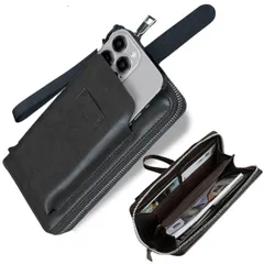 [STYLIVA] 2WAY 長財布機能付き スマホポーチ 長財布 大容量 ラウンドファスナー ソフト PUレザー スマホケース 手ぶら クラッチバッグ ストラップ 紙幣 小銭 クレジットカード パスポート メンズ 防水 防汚 丈夫 iPhone Androi