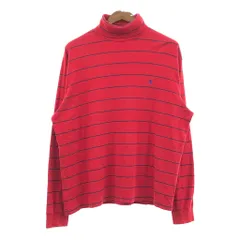 Polo by Ralph Lauren ポロ ラルフローレン タートルネック 長袖Ｔシャツ ワンポイントロゴ ボーダー レッド (メンズ XL) 中古 古着 Q4890