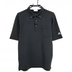 【美品】アディダス 半袖ポロシャツ 黒 胸ポケット 袖ロゴ刺しゅう ボタンダウン メンズ L/G ゴルフウェア adidas