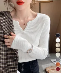 Vネック ニットトップス 長袖ニットソー