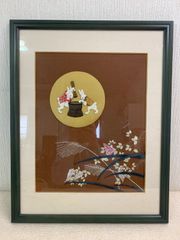 【フォロー割対象商品】押絵　ちりめん額　うさぎの餅つき
