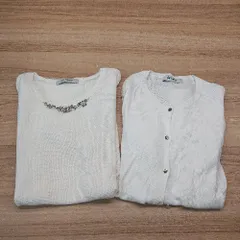 ◇ nano universe カジュアル お出かけ ビジュー 透かし編み カットソー カーディガン サイズF ホワイト レディース E  【1310130018073】