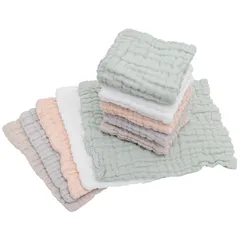 (ケラッタ) イブル ガーゼハンカチ ベビー もこもこ 6重ガーゼ くすみカラー 10枚セット 沐浴ガーゼ 沐浴布 赤ちゃん (ピンク グレー グリーン ベージュ ホワイト) 1