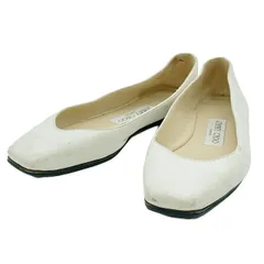 JIMMY CHOO ジミー チュウ ロゴ スクエアトゥフラットパンプス  ホワイト 34 1/2