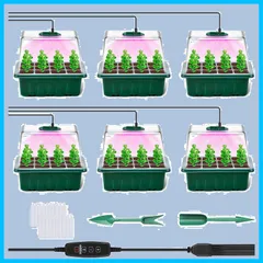 透明カバー 高さ16cm 発芽育苗器 発芽育苗セット トレー 育苗ボックス 種まきポット 種子トレイ 苗箱 育苗箱 ライト 植物育成ライト付き 移植ツール2個 植物ラベル20枚付き 72穴 種まきハウス 6個セット 湿度・温度管理 通気性 育苗トレイ 耐久性