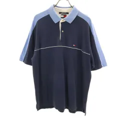 TOMMY HILFIGER トミーヒルフィガー 90s オールド フラッグタグ 半袖 ポロシャツ XL ネイビー 鹿の子 メンズ 古着