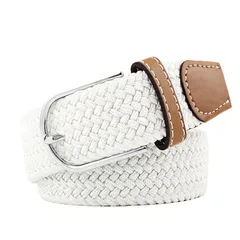 【新品】 [ROKUA] 単色 メッシュベルト メンズ レディース ストレッチ 穴なし 無段階調整 フリーサイズ 26色展開 ゴルフ おしゃれ カジュアル 通勤 軽量 C&Dタイプ 日本 (D-03白色) 0