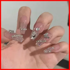 【在庫処分】春 夏 ネイル 手作りネイルチップ 人気 24枚入 和風 夢幻 かわいい ネイルシール 3Dネイルチップ 花嫁ネイル 付け爪 蝶 キラキラ 光沢 つけ爪 長め ロング 入学式 卒業式 結婚式 二次会 パーティー デート ネイルチップ DIYネイル