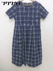 ◇ merlot メルロー チェック 五分袖 膝下丈 ワンピース ネイビー ホワイト レディース 【中古】 【1105120009106】のサムネイル
