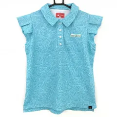 ★特価★【超美品】ニューバランスゴルフ ノースリーブポロシャツ ライトブルー×白 シューズ柄 フリル レディース 0(S) ゴルフウェア New Balance