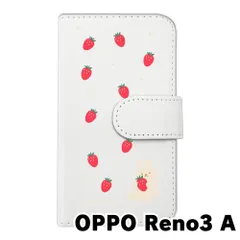 【新品未使用】OPPO Reno3 A オッポ スマホケース 手帳型 (色：ホワイト×柄：うさぎとイチゴ)moimoikka ウサギ 動物 flip2-reno3a-wh-20140
