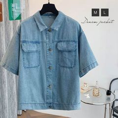 デニムシャツ 綿 ブラウス レディース 半袖 夏 秋 春 無地 ジャケット 薄手 コットン デニム シャツ トップス カジュアル 体型カバー ナチュラル おしゃれ 通勤  zzr063061820ee