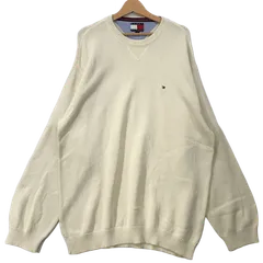 90's/90年代 TOMMY HILFIGER/トミーヒルフィガー ニット セーター ワンポイント刺繡 オーバーサイズ ビッグシルエット CHINA製 メンズ XXL ホワイト/アイボリー