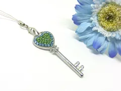 ハートキーストラップ・シルバー・2way・グルーデコ（ペリドット・アクアマリン）