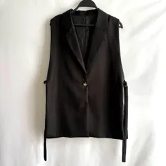 ベストジレ黒ブラック重ね着ロング丈袖なしジャケットM無地カジュアル上品