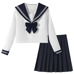 新品 [Formemory] セーラー服 本格制服 コスプレ JK 女子高生 コスプレ 制服 ホワイト 長袖と半袖の2種類 セーラー服 スカート 蝶結び 3点セット プリーツスカート JKコスプレ スカート スクールスカート プリーツスカート JK ボウタイ