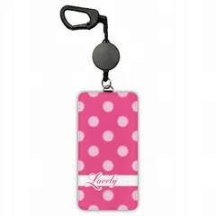  パスケース 落ちない リール付き 75cm伸びる定期入れ 子供用 高校生 学生 定期ケース かわいい伸びる リール カード入れ 2枚収納 水玉 ピンク ホワイト