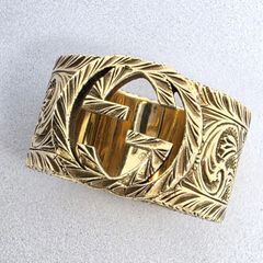★ 希少！GUCCI (グッチ) インターロッキングG アラベスク リング 指輪 イエローゴールド 18金 K18YG Au750 17号 メンズ レディース ユニセックス