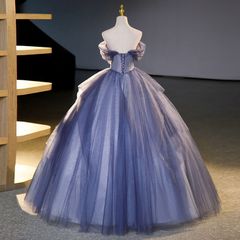 カラードレス プリンセスライン ロングドレス ブルー フリル リボン パール ウェディングドレス 結婚式 二次会 花嫁 前撮り 演奏会 発表会 ステージ衣装