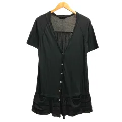 エムビールーカスカシェット MBルーカスカシェット MB LUCAS cachette チュニック カーディガン フリル ウエストリボン 半袖 薄手 無地 黒 ブラック