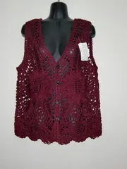 おしゃれな　 手編み風　コード刺繡ベスト　フリーサイズ　ワイン　黒　モカベージュ　各色