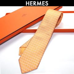 【新品未使用品】エルメス HERMES ネクタイ ヘヴィシルクタイ 馬蹄柄  オレンジ 総柄 馬蹄 ヒヅメ柄