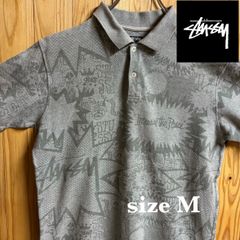 【古着】STUSSY(ステューシー)半袖ポロシャツ M グレー 総柄 ゴルフウェア 希少
