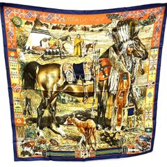 【K737】HERMES（エルメス）/Les Cheyennes/シャイアン族/カレ90/シルク/スカーフ